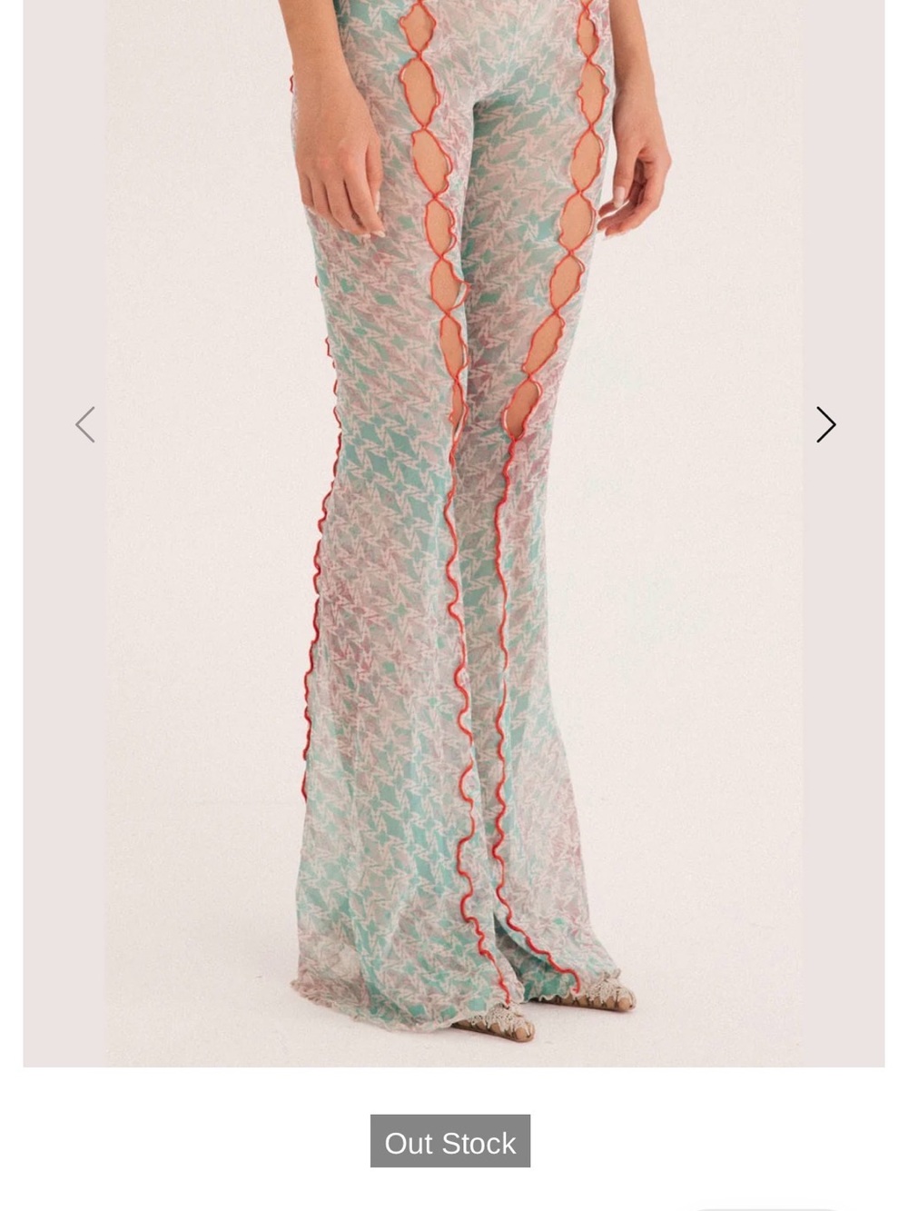 RUI Sheer Mint High-Waist Flare Pants with Coral Trim